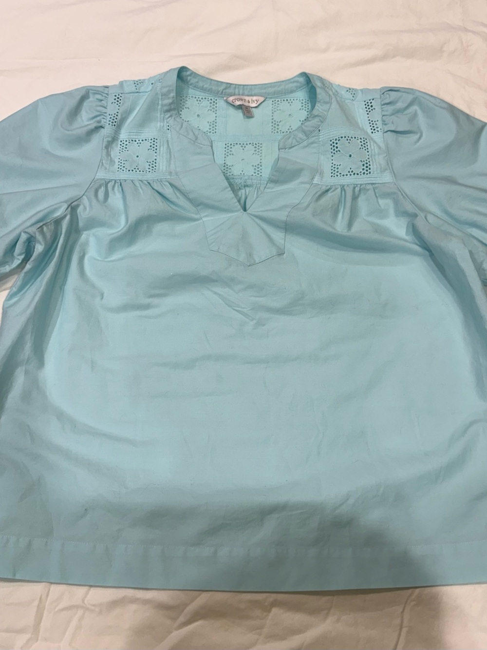 crown & ivy Light Blue Eyelet Yoke Tunic Top